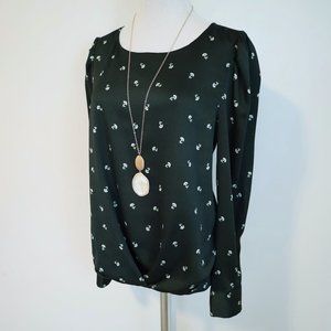 VINCE CAMUTO Small Long Sleeve Blouse Hunter Green